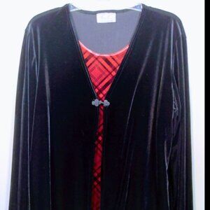 Kathi Lee Collection One Piece Longsleeve Top in Red and Black Velour XL-XXL